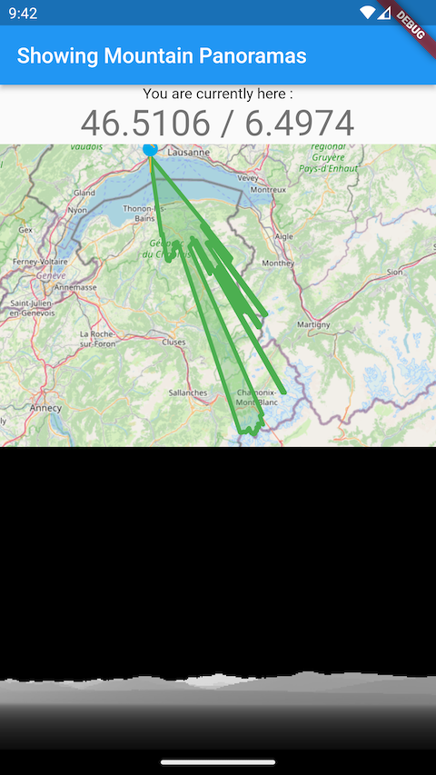 OpenStreetMaps on top with panorama below